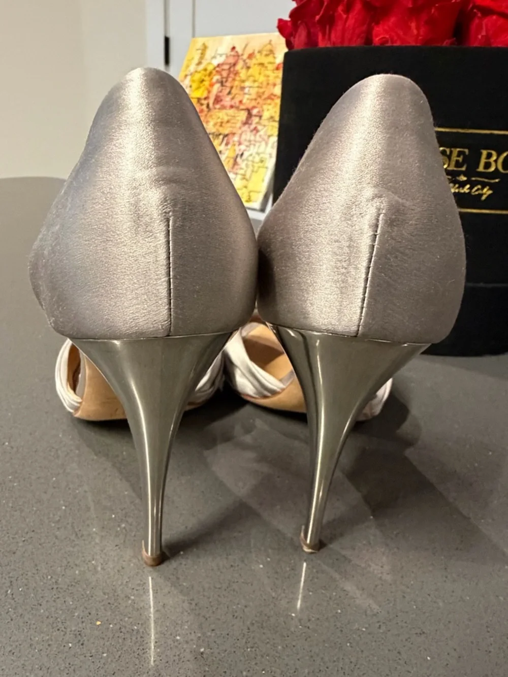 Giuseppe Zanotti Satin D'Orsay Heels W Swarovski Crystal Accent in Silver Sz 39